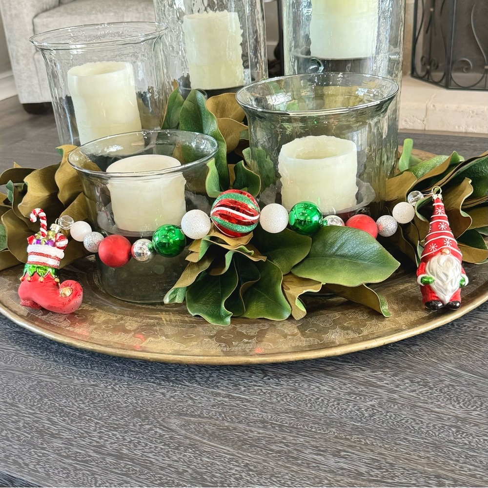 Hand Crafted Santa and Stocking Large Bead Christmas Garland